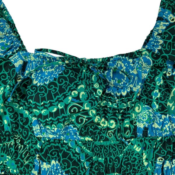 Anthropologie Porridge Tiered Poplin Blouse Top XS Green Cropped - Picture 7 of 13